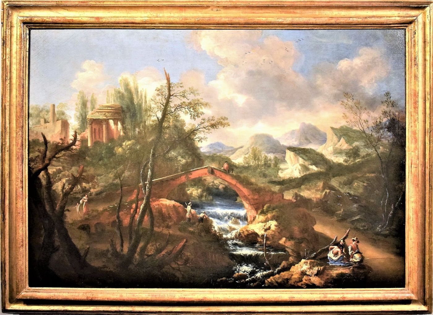 Paysage Vénitien avec ruines, pont, torrent et pêcheurs